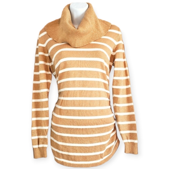 Michael Kors Sweaters - NWOT Michael Kors gold tan striped metallic cowl neck sweater Womens Med…